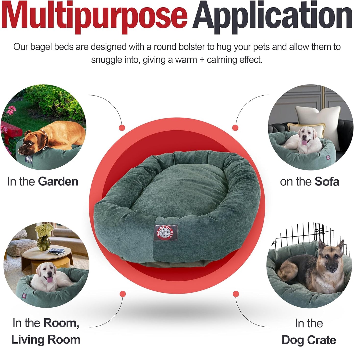 Majestic Pet 52 Inch Micro Velvet Calming Dog Bed Washable 52x35x11 (inch) – Cozy Soft Round Donut Dog Bed with Spine for Head Support - Pet Bed X- Large – Azure