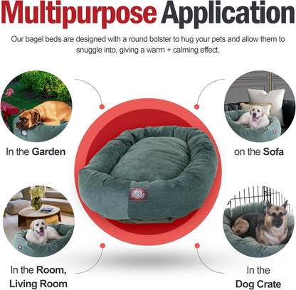 Majestic Pet 32 Inch Micro Velvet Calming Dog Bed Washable 32x23x7 (inch) – Cozy Soft Round Donut Dog Bed with Spine for Head Support - Pet Bed Medium – Azure (2025)