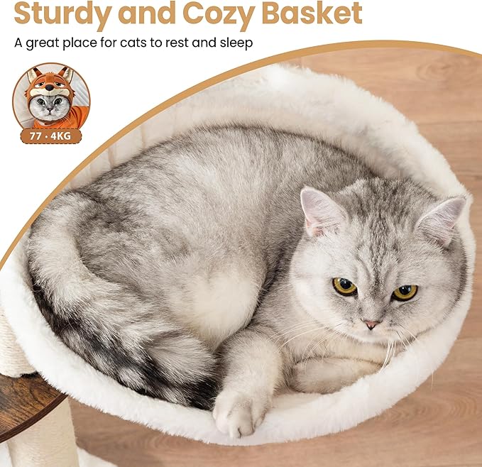 Modern Wood Cat Tree Tower for Indoor Large Cats, Cat Scratching Posts with Big Perch Bed, 44.8" Tall Multi-Level Wooden Cat Condo with Hammock, Removable Pads, Kitty Furniture, Rustic Brown
