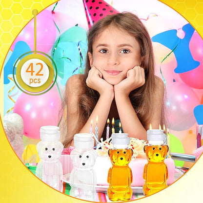 42 Pcs 8 oz Plastic Honey Bear Bottle Clear Honey Squeeze Bottles Empty Dispenser Container with Flip Lid for Storing Dispensing Holiday Wedding Gifts, 2 Colors (Color Set 2)