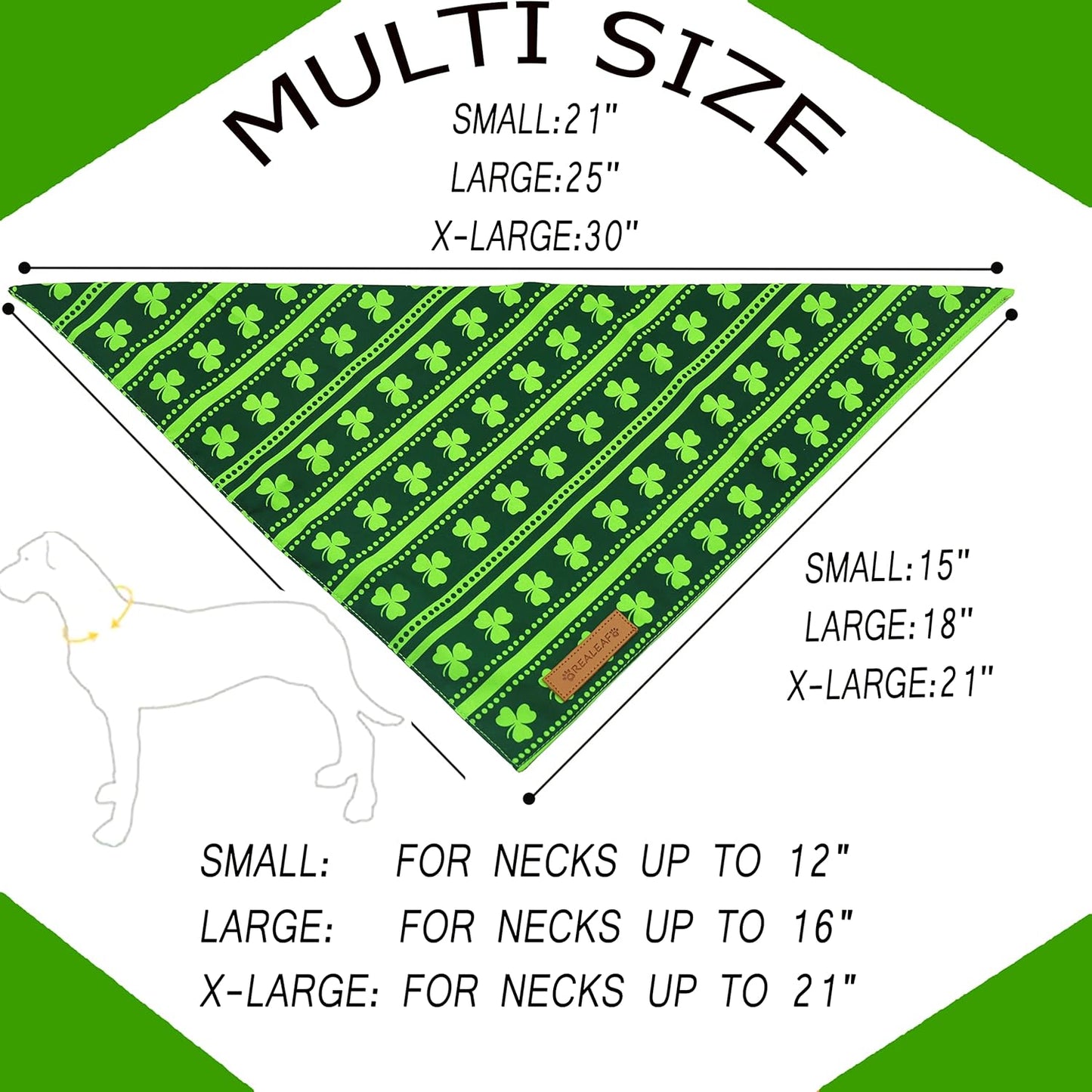 Realeaf St. Patrick's Day Dog Bandanas 2 Pack, Reversible Green Shamrock Pet Scarf for Boy and Girl, Premium Durable Fabric, Holiday Bandana for Small Medium Large and Extra Large Dogs (Small)