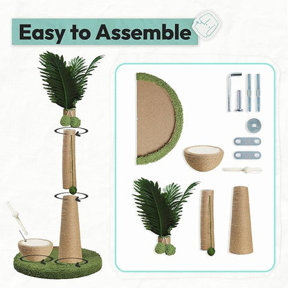 Cat Scratching Post 33 Inch Palm Tree with Hanging Balls and Coconut Straw Toy, Cat Scratcher for Indoor Kittens, Extra Stable Base, Paw-Friendly Jute Material, L