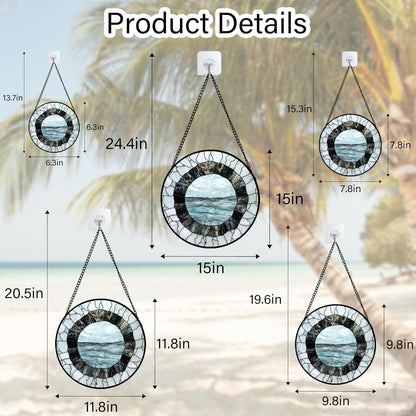 Stained Glass Window Hanging - Abstract Sea Surface Suncatcher for Doors Garden Patio Round Sun Catchers Decor Christmas Mother's Day Birthday Gifts for Women Men Mom Nana Friend 7.8 in
