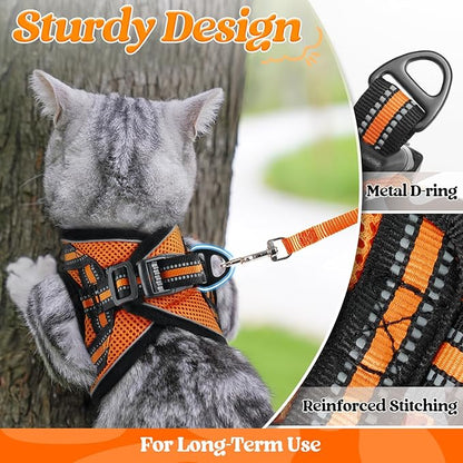 rabbitgoo Cat Harness and Leash Set for Walking Escape Proof, Adjustable Soft Kittens Vest with Reflective Strip for Cats, Comfortable Outdoor Vest,Light Orange,S