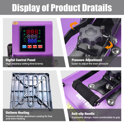 BetterSub Heat Press Machine 15x15 Inch, Digital Slide Out Drawer Heat Press for T-Shirts, 1000W Heat Press Machine for DTF, Sublimation, HTV Transfers, with LCD Control Panel & Pressure Adjustment
