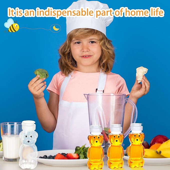 42 Pcs 8 oz Plastic Honey Bear Bottle Clear Honey Squeeze Bottles Empty Dispenser Container with Flip Lid for Storing Dispensing Holiday Wedding Gifts, 2 Colors (Color Set 2)