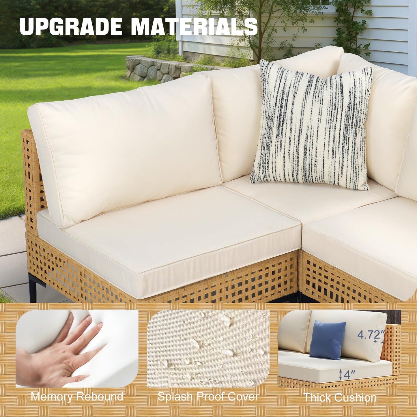 ABCASA Patio Furniture Set, 110" Large 7-Piece Wicker Outdoor Patio Furniture Sets with Coffee Table,Boho Patio Conversation Set Sectional Sofa with All-Weather Cushions for Backyard,Porch,Beige