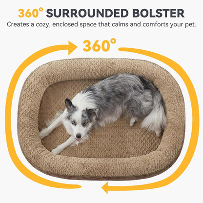 JOEJOY Orthopedic Dog Bed for Large Dogs, Egg-Crate Memory Foam Pet Bed with Bolster Sides, Waterproof Lining, Removable Washable Cover & Non-Slip Bottom, Brown