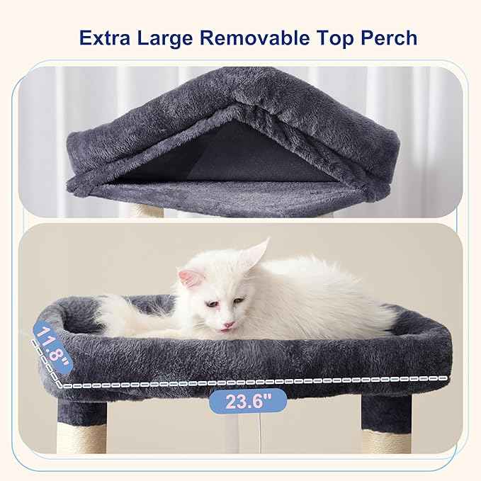 Maine Coon Cat Tree, Heavy Duty Cat Tree for Indoor Cats Large Adult, Cat Tower for Large Cats 20 lbs+ with Hammock, 2 Big Perches, 2 Cat Condos, 15 Scratching Posts, Smoky Gray GCT033G