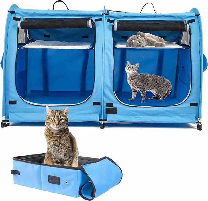 Mispace Portable 2 Pet Carriers for Cats Collapsible Cat Condo for Car Travel Pet Kennel Show Cages with Portable Carry Bag Hammocks Mats and Litter Box