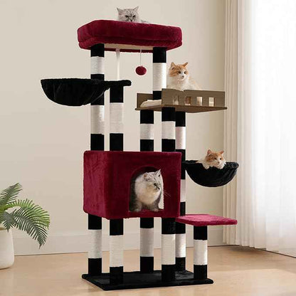 Cat Tree for Indoor Cats Large Adult, Heavy Duty Cat Tree for Large Cats 20 lbs+, Cat Condo with Big Wooden Perch, Cat Tower with 14 Scratching Posts, Hammock, Black GCT023BR
