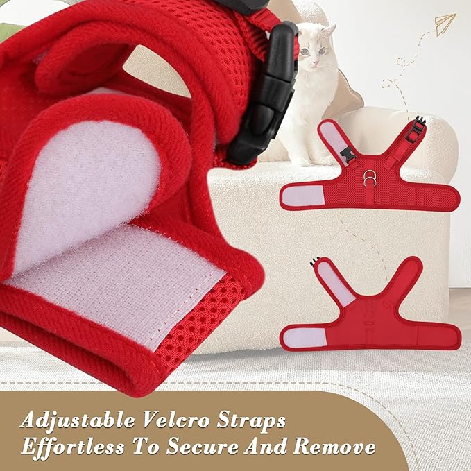 Athena Collection Adjustable Cat Harness with Velcro, Portable Small Sized Cat Vest Harness Breathable Comfy Escape Proof Cat Kitten Harness Pet Supplies for Outdoor Walking, Training, Red