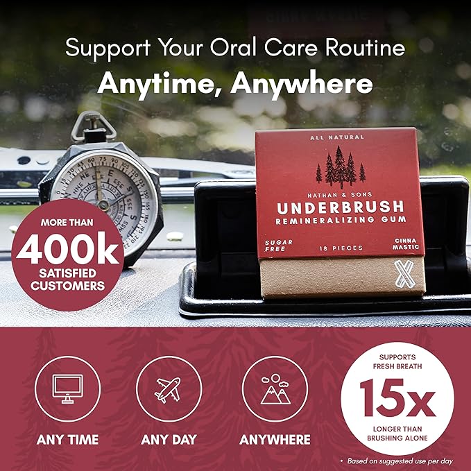 Underbrush Cinna-Mastic Remineralizing Gum, Sugar Free Xylitol Gum With Hydroxyapatite, Supports Fresh Breath and Oral Health, Tree Sap Base, Gluten Free, No Sucralose or Aspartame, 4 Pack