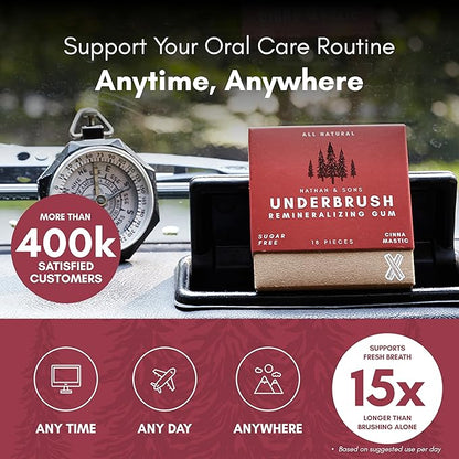 Underbrush Cinna-Mastic Remineralizing Gum, Sugar Free Xylitol Gum With Hydroxyapatite, Supports Fresh Breath and Oral Health, Tree Sap Base, Gluten Free, No Sucralose or Aspartame, 4 Pack