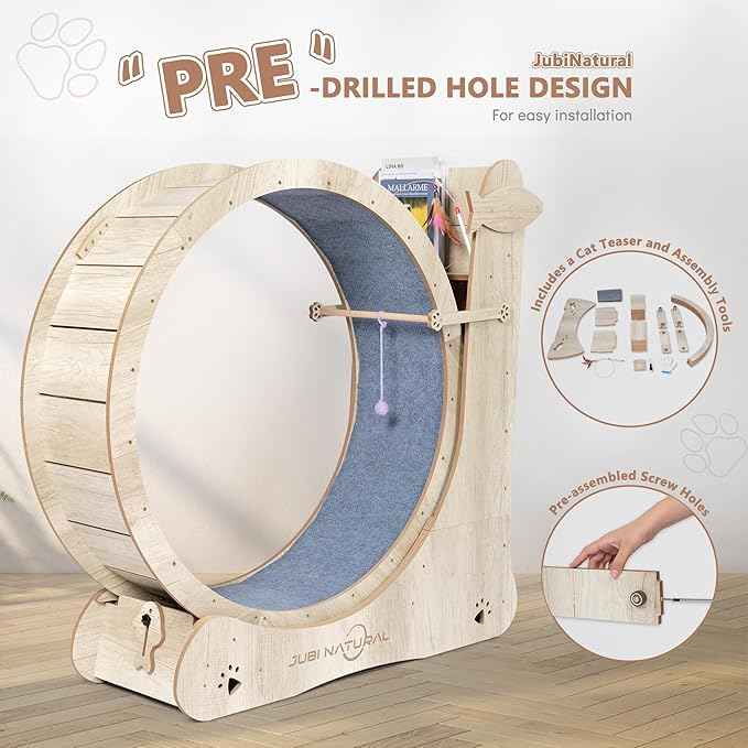 Cat Exercise Wheel, 35.9" Cat Running Wheels for Indoor Cats with with Locking Mechanism, Cats Treadmill Wheels with Scratching Board and Teaser Toy, Cat's Weight Loss and Health