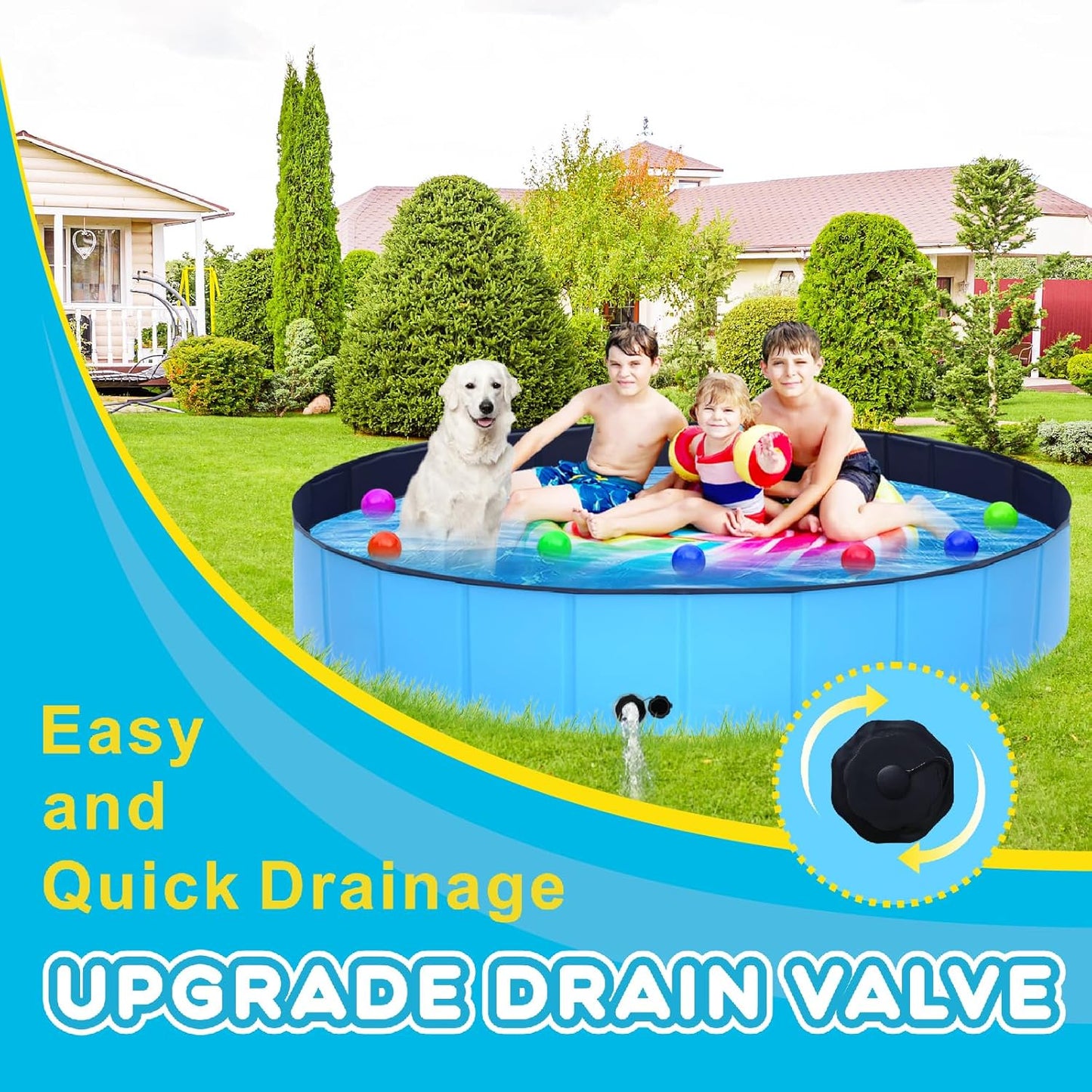 Foldable Dog Pool - 71" x 12" Anti-Slip Portable Dog Swimming Pool, Hard Plastic Collapsible Kiddie Pool for Outdoor and Indoor for Pets Dogs Cats and Kids