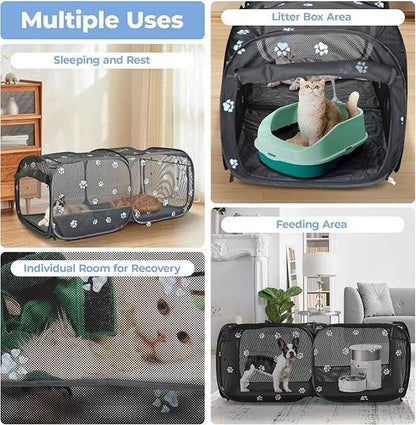 2-in-1 Dog Playpen 58''Pop Up Cat Pet Playpen, Assembly-Free Indoor Outdoor Kitten Enclosure, Breathable Cat Cage Portable Puppy Tent Crates,Spacious Kennel for Small Animals, No Confinement Feel(M)