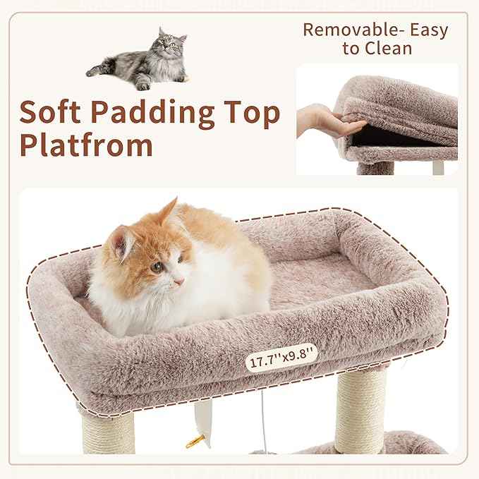 Cat Tree for Indoor Cats, 55.1 inch Cat Tower with 7 Sisal Scratching Posts, Multi-Level Cat Condo wit Large Play Platform Furry Ball, Cat Cave, 2 Padded Perches, Basket, Mushroom GCT013MU