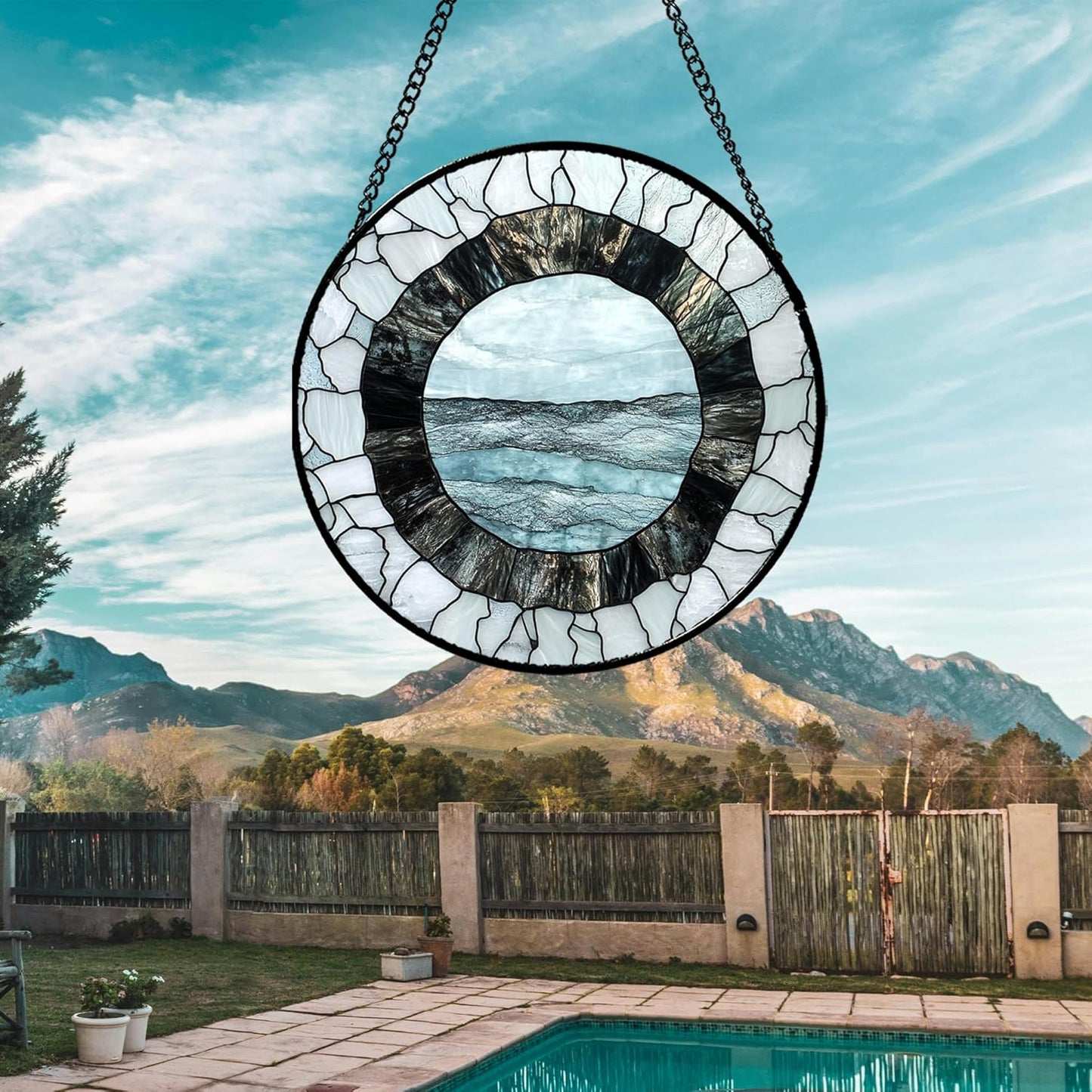 Stained Glass Window Hanging - Abstract Sea Surface Suncatcher for Doors Garden Patio Round Sun Catchers Decor Christmas Mother's Day Birthday Gifts for Women Men Mom Nana Friend 7.8 in