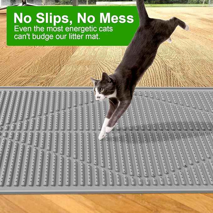 Gosmol Waterproof Cat Litter Mat XXL, 38" x 25" Litter Trapping Mat，Kitty Litter Box Mats Extra Large Easy Clean, Litter Trapping Catcher Mat, Cat Supplies & Accessories for Indoor Cats -Grey