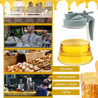 12 Oz Syrup Dispenser – No-Drip Pourers for Maple Syrup, Oil Dispenser Bottle with Non-Slip Handle, Honey Jar & Sirop Container, Reusable Syrup Bottle for Kitchen (Blue)