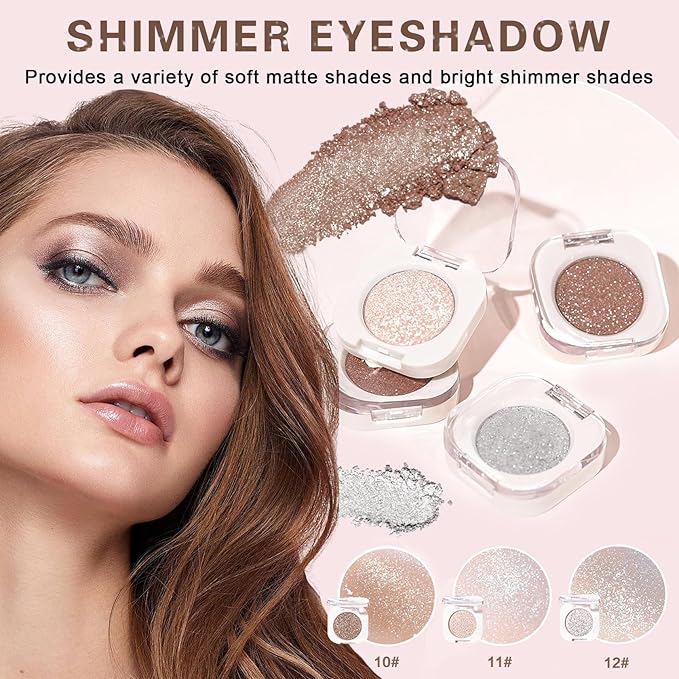 Shimmer Eyeshadow,Glitter Eye Shadow for Older Women,Lightweight Blendable Formula,Ultra-fine Smooth Powder,Daily Champagne Eyeshadow Makeup (11 Weaving Maid)