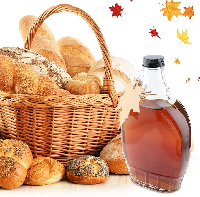 12 Oz Maple Syrup Bottles with Black Aluminum Lids, Clear Glass Bottles with Maple Tag, Perfect for Gifts or Storage (12)