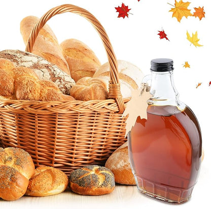 12 Oz Maple Syrup Bottles with Black Aluminum Lids, Clear Glass Bottles with Maple Tag, Perfect for Gifts or Storage (12)