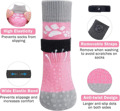 SCENEREAL Anti Slip Dog Sock to Prevent Licking Paws for Hardwood Floors, Boots & Paw Protector Shoes for Hot/Cold Pavement with Grippers, Double Sides Grips for Small Medium Large Senior Dogs, L