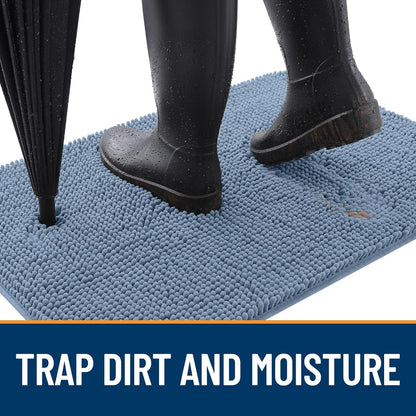 OLANLY Dog Door Mat for Muddy Paws 36x24, Absorbs Moisture and Dirt, Absorbent Non-Slip Washable Doormat, Quick Dry Chenille Mud Mat for Dogs, Entry Indoor Entryway Carpet for Inside Floor, Airy Blue