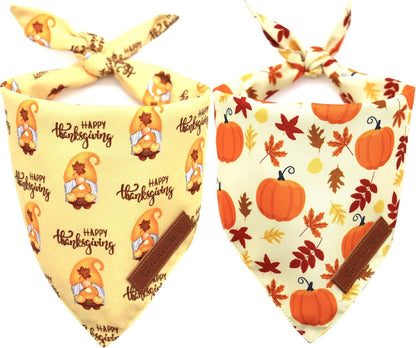 Realeaf Thanksgiving Dog Bandanas 2 Pack, Pumpkins and Happy Thanksgiving Pet Scarf for Boy and Girl, Premium Durable Fabric, Reversible Holiday Bandana for Large and X-Large Dogs Pets (X-Large)
