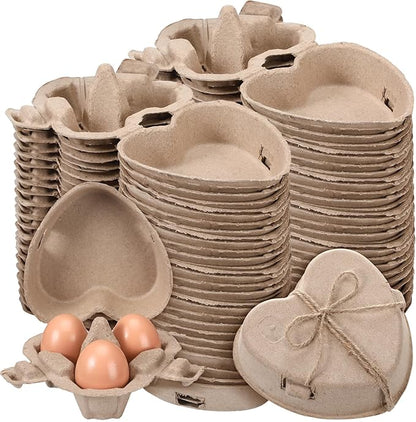 150 Pcs Easter Heart Shaped Eggs Cartons 3 Count Natural Paper Pulp Valentine Egg Cartons with Jute Rope Reusable Cardboard Storage Baskets Holder Tray for Kitchen Holiday Gifts Market Farm