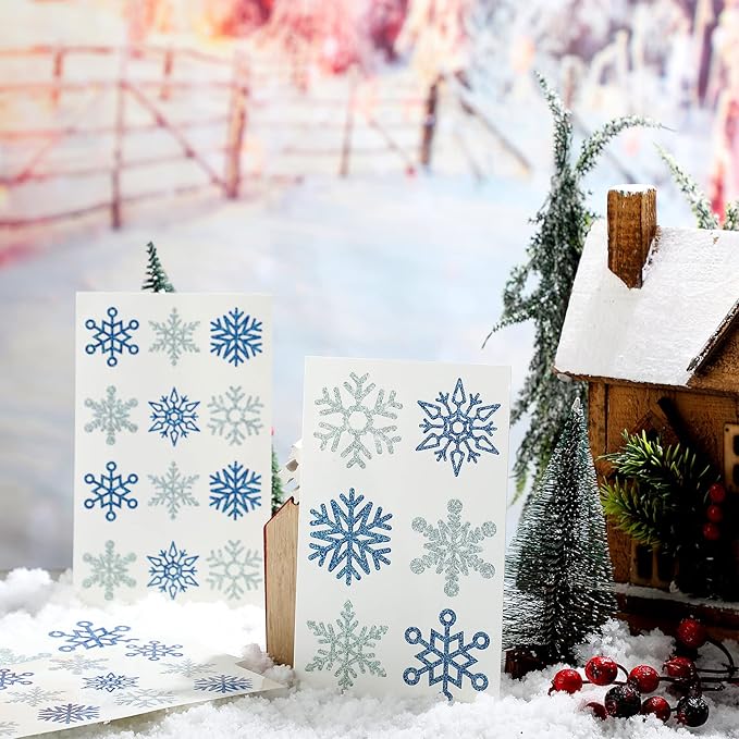 Kathfly 180 Pcs Snowflake Temporary Tattoos Winter Christmas Glitter Sticker Party Decorations Supplies Favors Gifts Cute Apparel Accessories for Body Face Women Party Supplies(Snowflake)