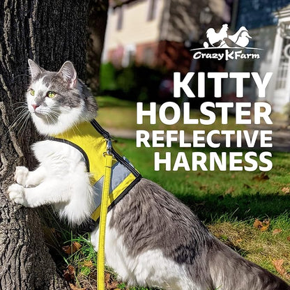 Kitty Holster Reflective Cat Harness – High-Visibility Cat Harness for Travel, Day and Night Walking - Soft Cotton Cat Accessories, Breathable, Secure & Washable, Made in USA - Sunshine Yellow, XS