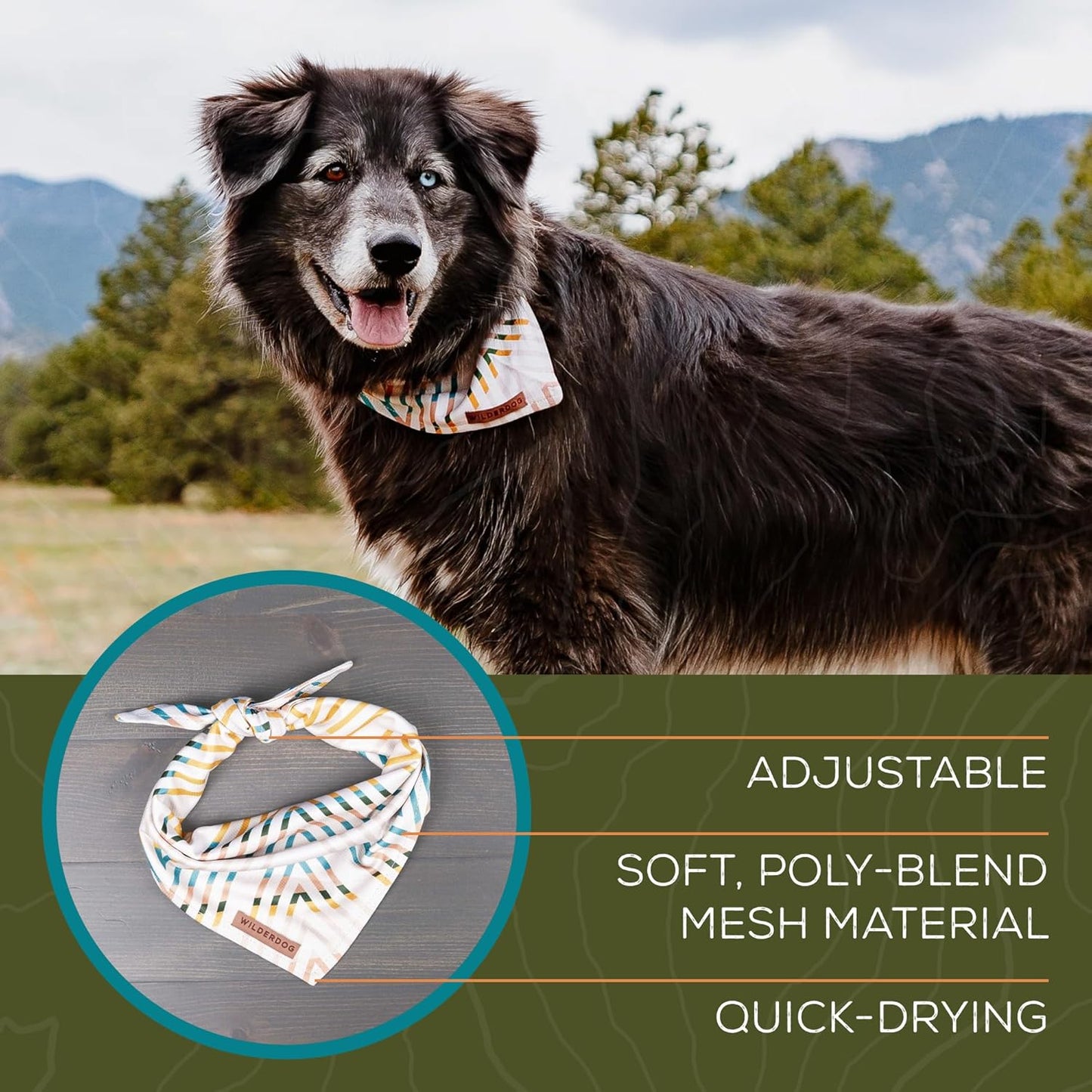 Wilderdog Dog Bandana with Lightweight Quick Drying Poly-Blend Mesh Material in Camp