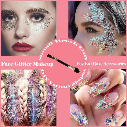 Body Glitter Face Glitter Gel: Singer Concerts Disco Festival Rave Accessories Face Glitter Makeup 250ml Chunky Sequins Mermaid Face Body Hair Glitter Gel (White&Pink&Gold&Green&Red)