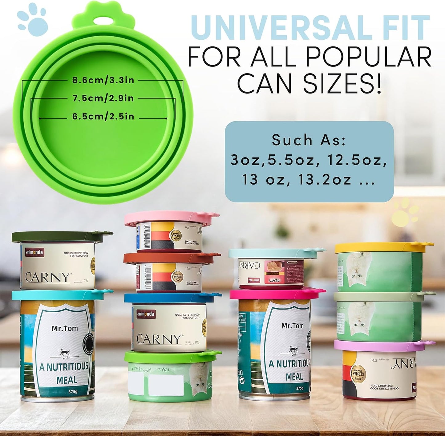 4 Pack Universal Pet Food Can Covers Lids - One fit 3 Standard Size Cans for Cats and Dogs Food Cans - Easy to Clean - Safe Silicone - Aurora Greens