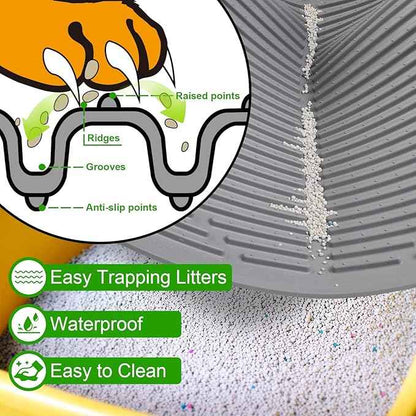 Gosmol Waterproof Cat Litter Mat XXL, 38" x 25" Litter Trapping Mat，Kitty Litter Box Mats Extra Large Easy Clean, Litter Trapping Catcher Mat, Cat Supplies & Accessories for Indoor Cats -Grey
