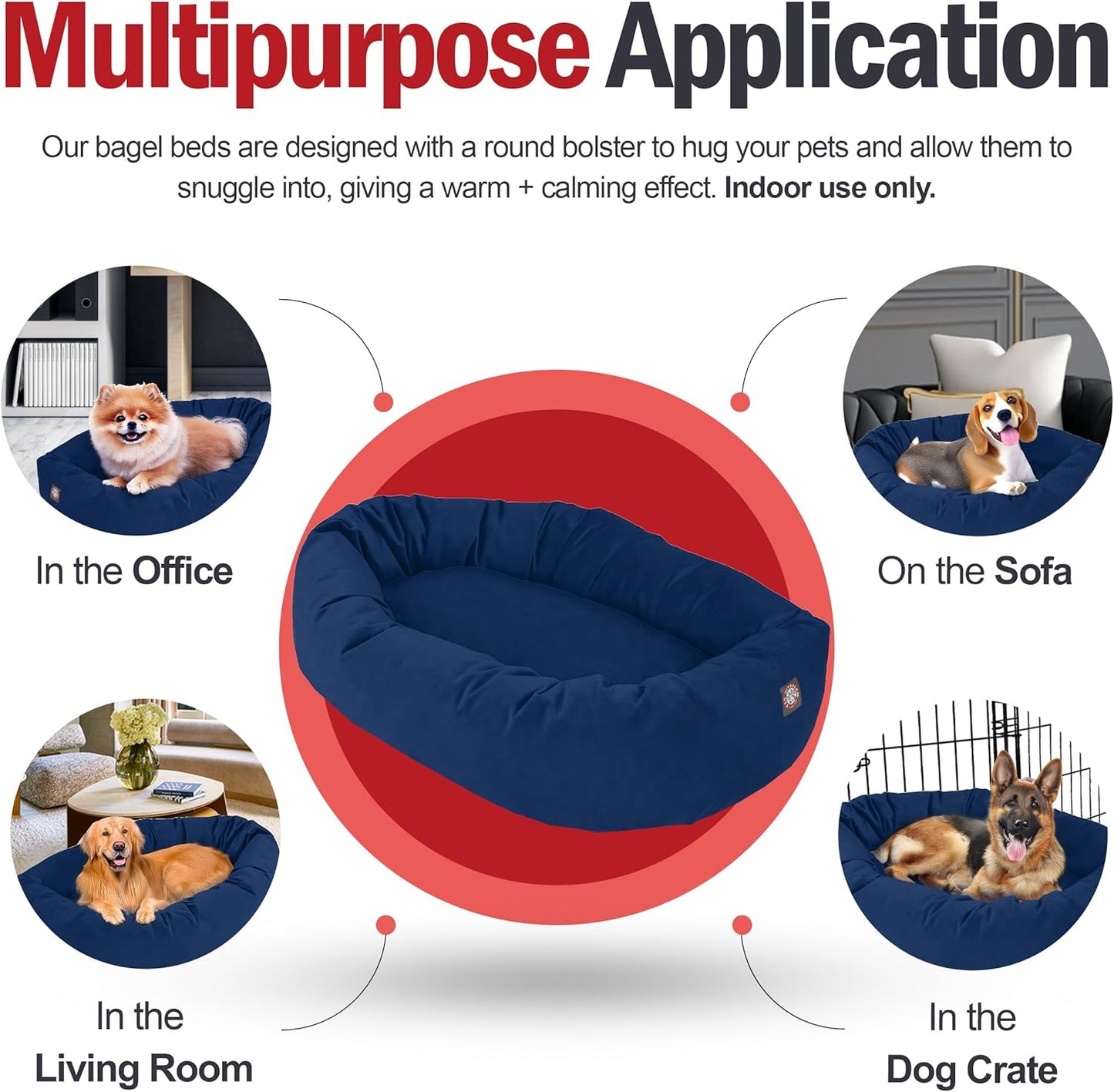 Majestic Pet 24 Inch Suede Calming Dog Bed Washable 24x19x7 (Inch) – Cozy Soft Round Donut Dog Bed with Spine Support for Dogs to Rest Their Head - Pet Bed Small – Navy (2025)