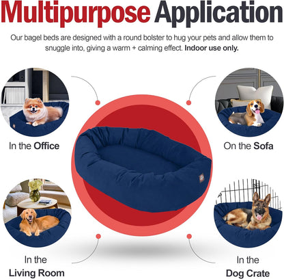 Majestic Pet 24 Inch Suede Shredded Memory Foam Mix Calming Small Dog Bed Washable 24 x 19 x 7 (Inch) - Cozy Soft Round Donut Dog Bed with Spine for Head Support - Pet Bed Navy