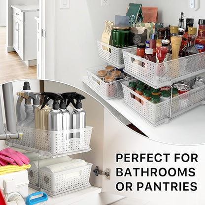 Simple Houseware 2 Tier Bathroom Organizer Tray Pull-Out Sliding Drawer/Under-Sink Storage, Clear