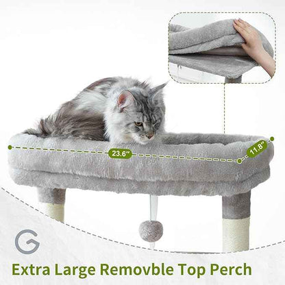 Maine Coon Cat Tree, Heavy Duty Cat Tree for Indoor Cats Large Adult, Cat Tower for Large Cats 20 lbs+ with Hammock, 2 Big Perches, 2 Cat Condos, 15 Scratching Posts, Light Gray GCT033W