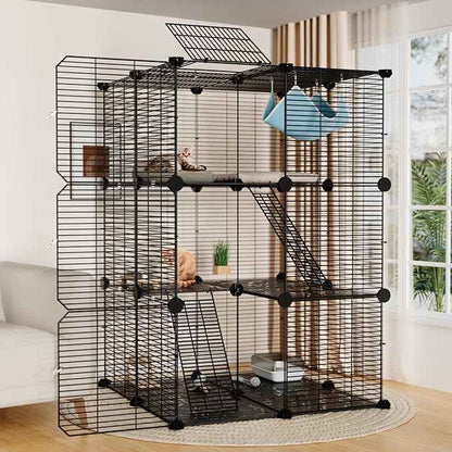 Large Cat Cage Indoor: Enclosed Cat Enclosure DIY Pet Playpen Detachable Metal Wire Kennel Sturdy Crate with Hammock for Cats Kitten