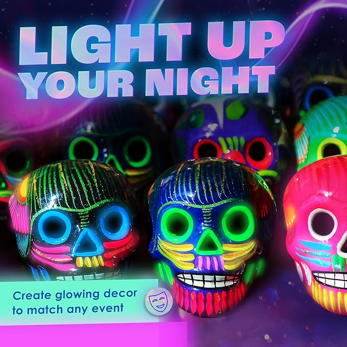Glow in the Dark Paint - Pack of 8 Multi-Surface UV Paint Set - UV & Blacklight Activated, Self Luminous, 20mL - Perfect for Halloween and Holiday Decor, Easter Egg Painting Decoration