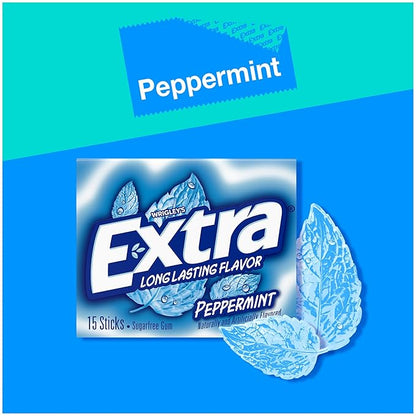 Extra Gum Peppermint Chewing Gum Bulk, Individually Wrapped, Perfect for Fresh Breath at School, Work, and Travel, 15 Count (Pack of 10)