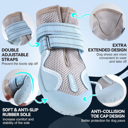 Dog Shoes for Large Small Medium Dogs, Breathable Mesh Dog Boots & Paw Protectors for Summer Hot Pavement Winter Snow, Waterproof Anti-Slip Dog Booties for Hiking Hardwood Floors(Blue-Beige7)