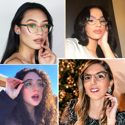 Zeelool Women S Metal Browline Cat Eye Blue Light Blocking Glasses Sydney Fm0125-01 Black