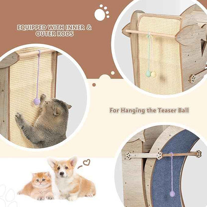 Cat Exercise Wheel, 35.9" Cat Running Wheels for Indoor Cats with with Locking Mechanism, Cats Treadmill Wheels with Scratching Board and Teaser Toy, Cat's Weight Loss and Health