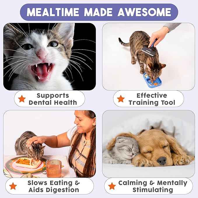 Awoo Sardina - Silicone Dog & Cat Lick Mat + Slow Feeder with Suction Cups - Non-Slip, Dishwasher Safe Pet Dish - Extends Mealtime for Fast Eaters & Reduces Anxiety - for Wet & Dry Food (Cobalt)