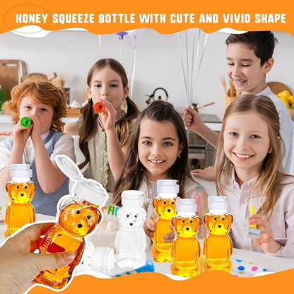 42 Pcs 8 oz Plastic Honey Bear Bottle Clear Honey Squeeze Bottles Empty Dispenser Container with Flip Lid for Storing Dispensing Holiday Wedding Gifts, 2 Colors (Color Set 2)